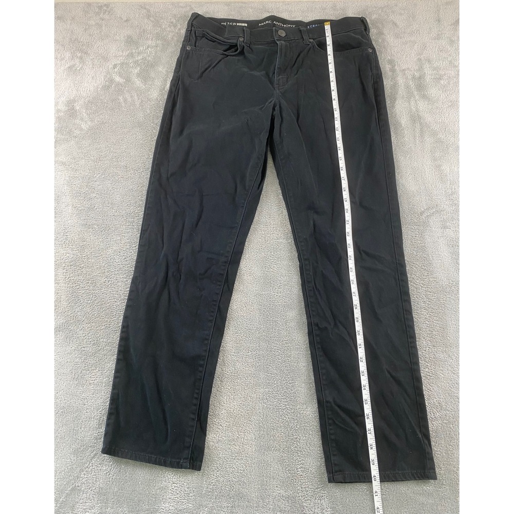 Marc Anthony Mens Slim Straight Fit Stretchwaist Black Pants 36W 32L Cotton - Picture 8 of 15
